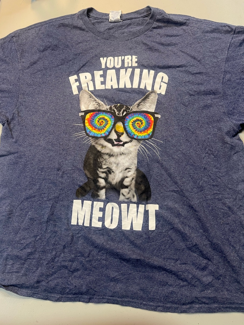 Delta You’re Freaking Meowt Cat Graphic T-Shirt Blue Adult XL Funny Kitten Tee